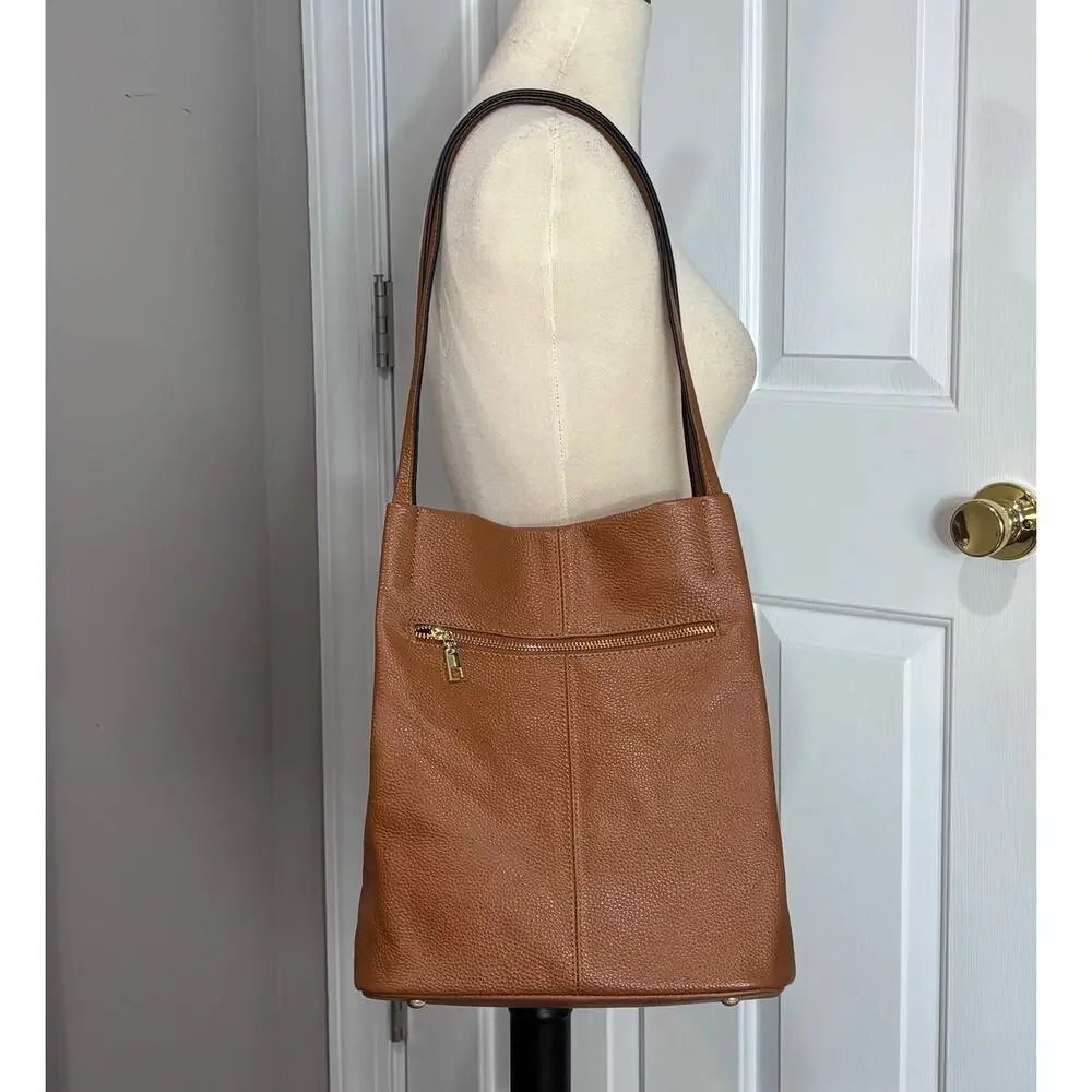 Kattee Classic Brown Leather Shoulder Tote Bag